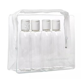 1 x Clear Travel Bag Aiport Approved + 4 x 100ml PET Bottles with Flip Caps