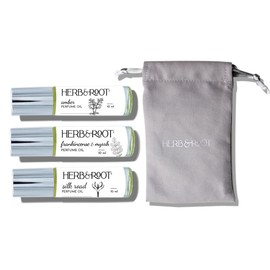 Herb & Root 3 Pc Mini Variety Perfume Set for Women or Men, Unisex Aromatherapy Oils Roll Ons, Floral, Gourmand, Woods, Earthy, Aromatic, Citrus (Amber)