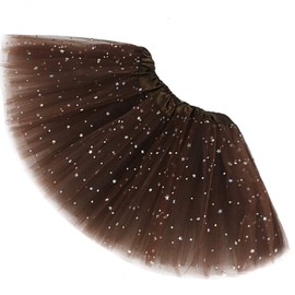 Ugitopi Sparkle for Girls Princess Ballet Dance Layered Tulle Tutu Skirts Skirt, coffee