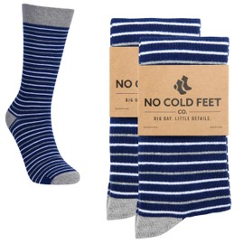 No Cold Feet Fun Colorful Novelty Socks for Men for Dress Casual Formal Groomsmen Wedding, Navy, White, and Grey Stripes, 2-Pack
