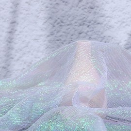 1.4M*1M Iridescent Organza Fabric White Organza Polyester Fabric,Iridescent Holographic Gauze for Stage Costume,Performance Costume