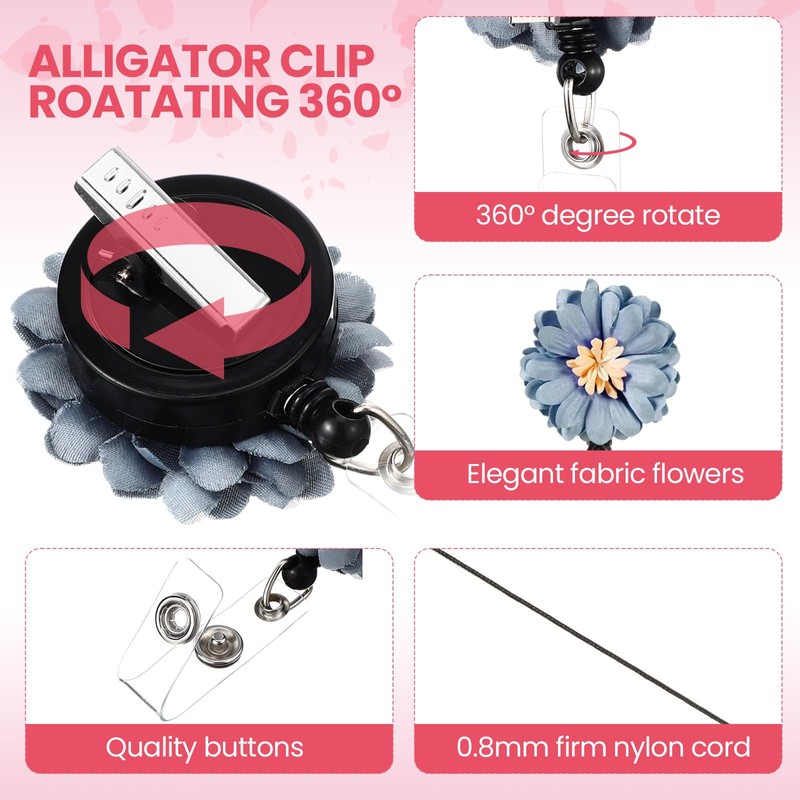 Boao 20 Pcs Retractable Flower Badge Holder with Alligator Clip