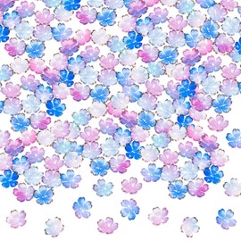 BEIQIYA 100pcs Cherry Blossom Floral Beads, Blue Gradient 5-Petal Acrylic Flower Charms, Gold-Plated Mini Spacers Beads for Bracelets Necklaces Earrings Jewelry Making