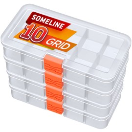 SOMELINE Plastic Storage Box with 10 compartments | Stable sorting box for screws, small parts, small and sewing utensils | Perfect storage box for nails and screws | Dimensions: 14x7x2.4cm ，4 pieces