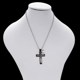 Uloveido Stainless Steel Black Cross Pendant Necklace for Men Lord's Prayer Necklace Mustard Seed Christian Jewelry Y632 (Black)