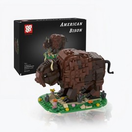 KADA American Bison MOC Building Blocks Set – 384 PCS Prone Bison with Flower Landscape – Compatible with Danish Brick Brands – 11cm Tall Animal Model Kit for Display & Collectors