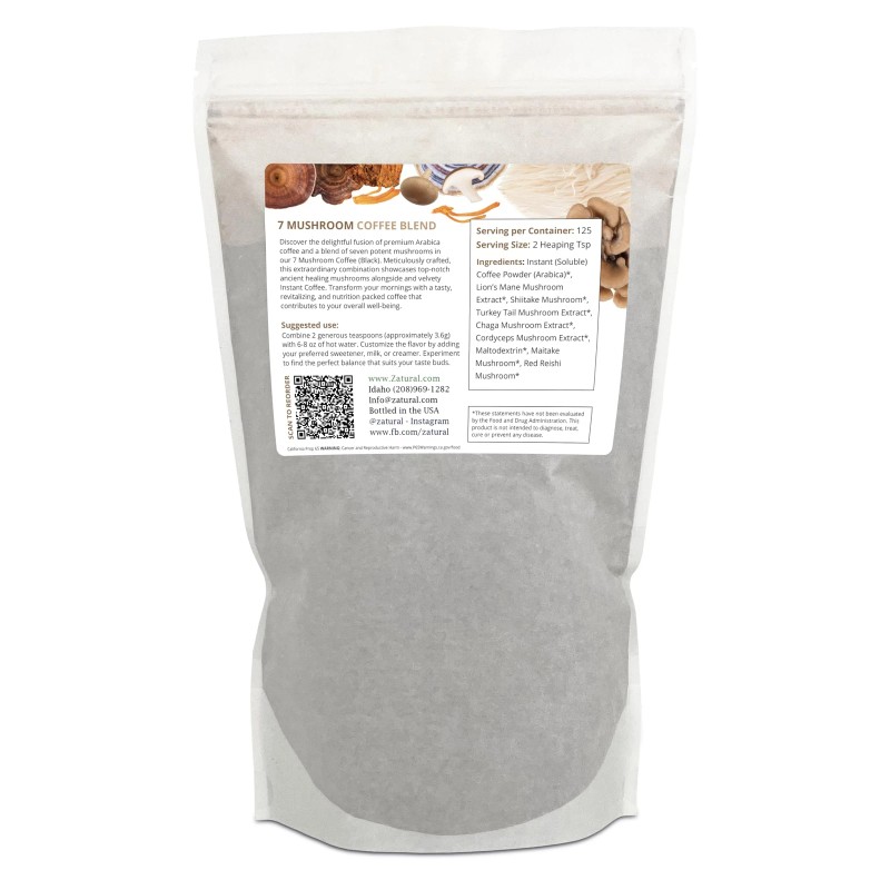 Zatural Mushroom Coffee, 125 Servings Instant Natural Black Blend with