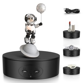 Ovshnrr Rotating Display Stand 13CM, 5KG Load & Low Noise 360° Electric Rotating Turntable, Automatic Display Stand with Direction, Speed Adjustable for Display Jewelry, Digital Products(Black)