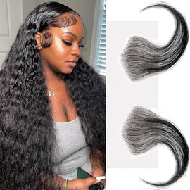 XRDDFL Lace Edges Baby Hair Human Hair Edge for Women Swiss HD Lace Baby Hair Edges Strips Reusable Invisible Lace Hairline Instant Fake Edges Hair Pieces (Natural Color, 2 Pcs 'V')