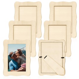 RYKOMO 6 PCS DIY Wood Picture Frames Unfinished Solid Wood Photo Picture Frames for 4 x 6 in Photos, Standing Wooden Photo Frames for Crafts Wood, DIY Painting, Arts Projects (Lace Rectangle)