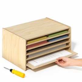 Gtouse Wooden Construction Paper Organizer 20" x 13.5", 6 Tier Construction Paper Classroom Sorter with Adjustable Shelves for 12" x 18" & 9" x 12" Papers, Desktop Organizer for Craft Room/Home/Office