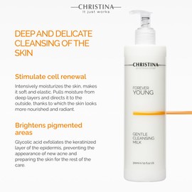 Christina Forever Young Gentle Cleansing Milk with Retinol for Face | Nourishing Formula with Glycolic Acid, Vitamin A, Vitamin E for Aging & Dry Skin | Suitable for ages 30-45+ | 24-Hour Care 300ml