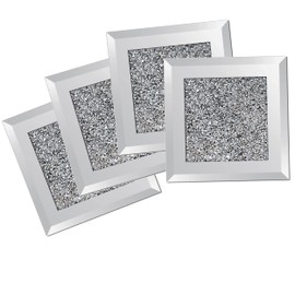 Glamified 4 x Square Mirrored Crushed Crystal Coasters Sparkle Diamond Glitter UK