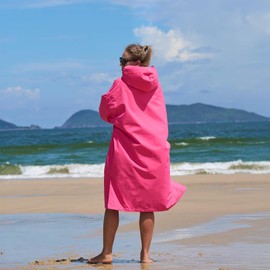 Owntop Swim Parka Surf Poncho for Kids Youth and Adult, Bat Wing Waterproof Changing Robe, Unisex Women Men Oversized Windproof Quick Dry Robe Hooded Beach Towel Jacket Coat for Swimming Rose Red L
