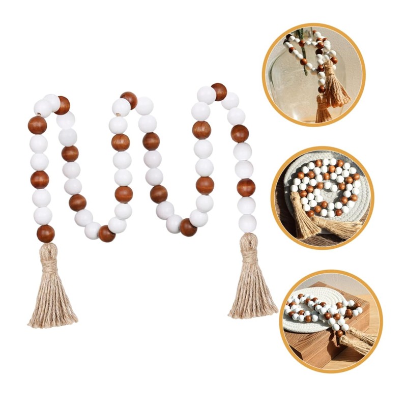 GLEAVI Farmhouse Beads Garland with Tassel Decorative Bead String Hanging