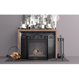 CALIDOLA 5 Pieces Fireplace Tools Set 31",Heavy Duty Wrouhgt Iron Fire Place Toolset with Poker, Shovel, Tongs, Brush, Stand for Outdoor Indoor Chimney, Hearth, Stove,Black