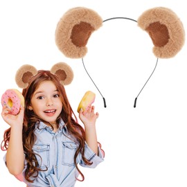 Sibba Washing Face Headband Cute Headpieces Animal Caps Movable Hairband Soft Makeup Headwear Costumes Bear Ear Hair Accessories Fit Women, Sports, Party, Spa, Facial, Cosplay (Brown)