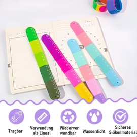 2 reglas flexibles de 20 cm, pulsera de silicona para niños con escala, reglas coloridas pulseras para adultos y jóvenes estudiantes
