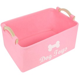 OATIPHO Pet Toy Storage Box Felt Organizer with Wooden Handle Foldable Square Bin for Household Pet Toys Accessories and Sundries 15.2 Inch Lightweight Portable Organizer