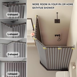 Wall Mount Folding Shower Curtain Rod, 42 Inches (3-Fold), Adjustable Diamond Shaped Corner Shower Curtain Rod 90 Degrees, No Drill, Space Saver, Bathroom Bathtub, Clothing Store, Dressing Rooms