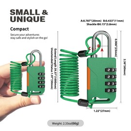 UP Security Combo Lock with Retractable Cable (91cm), Cable Padlock Combination, Ski Lock for Outdoor Use, Luggage, Snowboard, Travel Suitcases, Gym Locker, Rridge, Motorcycle Bike Helmet (Green)