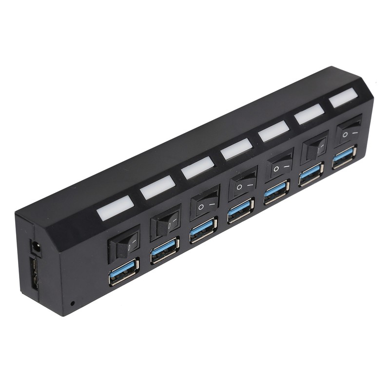 USB Hub 3.0 7‑Port High Speed Splitter Individual Switches Power