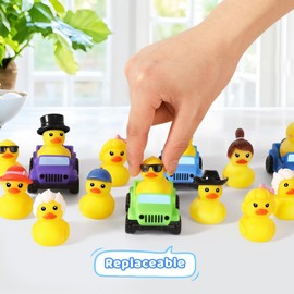 20 Pcs Rubber Ducks for Jeeps, 2.8 Inch Ducks for Jeeps, Ducks for Ducking 10 Rubber Ducks Assortment with 10 Cars, Collection Ducks for Jeeps, Birthday Valentines Class Exchange Gifts Party Favors