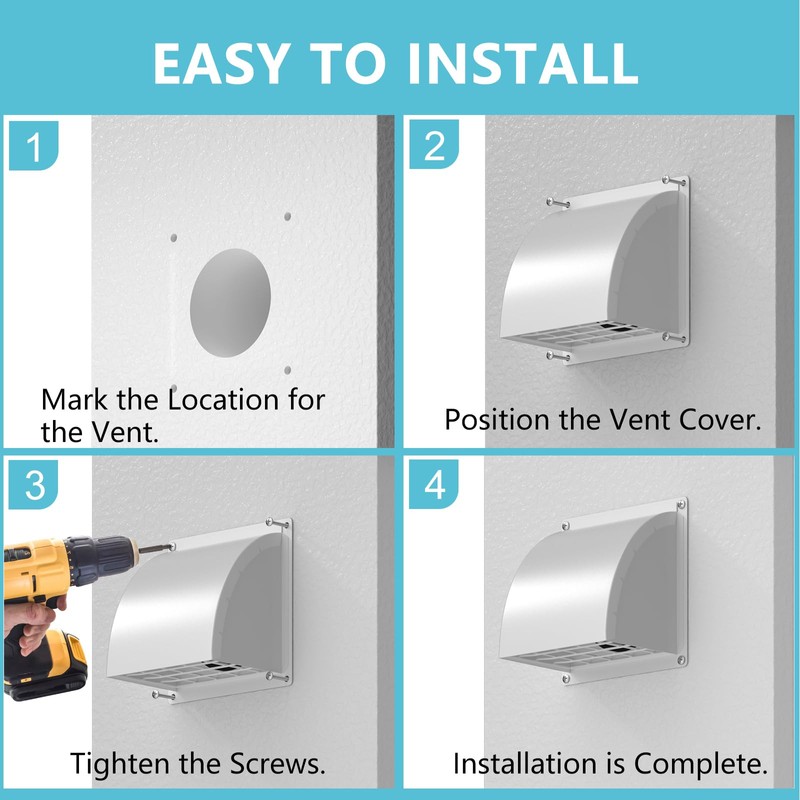 4 Inch Dryer Vent Cover Outside, HG Power Metal Exterior