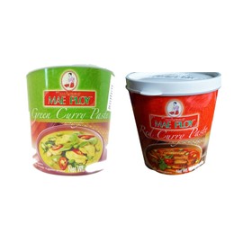 Mae Ploy Thai Cuisine Red Green Curry Paste 35 oz Jar Set (1 Red Curry + 1 Green Curry)
