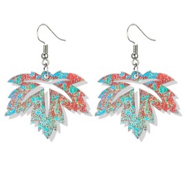 Handmade Vintage Pumpkin Maple Leaf Pine Nut Natural Hollowed Leaf Wood Earrings for Women Lightweight Thanksgiving Fall Wooden Dangle Drop Earrings Boho Autumn Earrings (Maple Leaf)