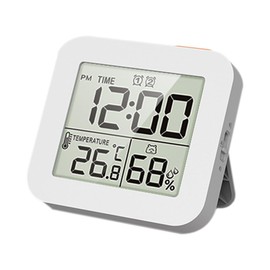FUNFANG LCD Digital Display Hygrothermograph Humidity Meter Temprature Meter Multifunctional Clock Timer Recyclable Timing Two Sets of Alarms Clock White