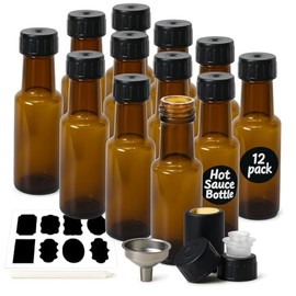 WERTIOO Hot Sauce Bottles 4oz – 12-Pack Light-Blocking Bottles with Caps – Preserve Color and Freshness of Oils Vinegars Sauces – for Kitchen Storage Gifts and Small-Batch Use, Amber