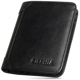 Ciephia RFID Blocking Trifold Genuine Leather Wallets for Men, Vintage Short Multi Function Credit Card Holder,Money Clips with 2 ID Windows Give Gifts to Men (Black)