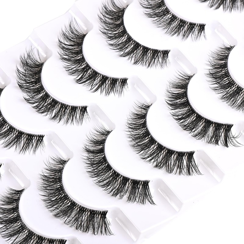 QUNETY Natural Lashes False Eyelashes Wispy Cat Eye Lashes Fluffy