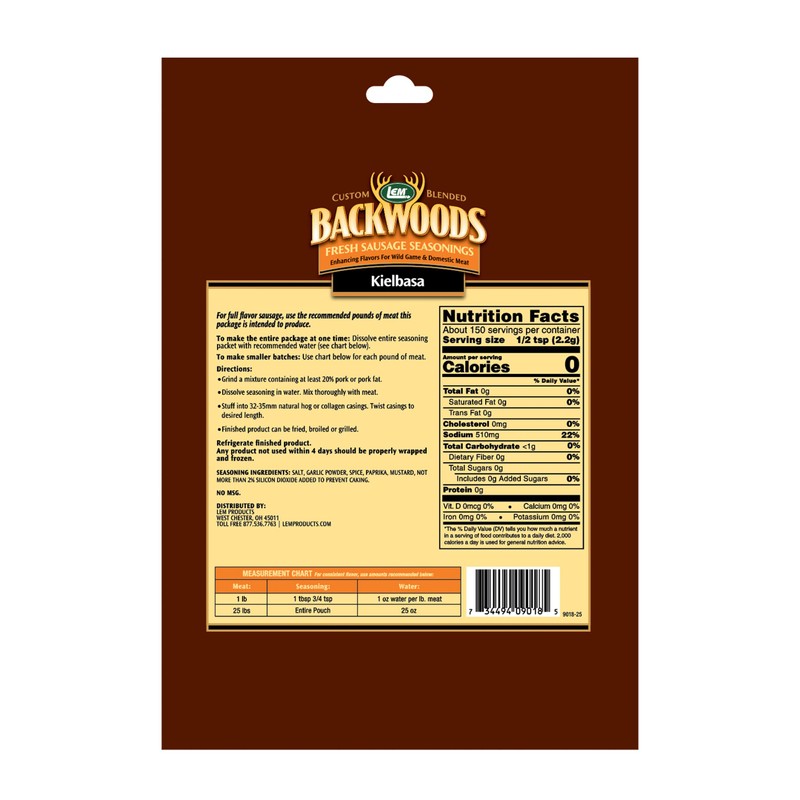 LEM Products Backwoods Kielbasa Fresh Sausage Seasoning, Ideal for Wild