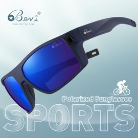 Bevi Gafas de sol cuadradas polarizadas con protección UV 400 con marco ligero TR90 para mujeres y hombres, Azul, X-Large