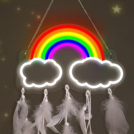 Rainbow Neon Sign for Wall Decor – Anywin Dimmable LED Rainbow Lamp with White Feather Art. Perfect for Living Room or Girl's Room, a Charming Romantic Gift for Girlfriend or Wife