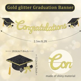 Graduation Banner 2025, Decoration Congratulations Graduation Garland Class of 2025, Grad Banner Gitter Party Decoration (Golden& Black, C)