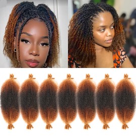 Springy Afro Twist Hair 8 Inch 7 Packs Marley Hair Pre-fluffed Spring Twist Hair for Distressed Soft Locs Pre-separated Afro Braiding Hair for Black Women (8 inch, 1b3330-7)