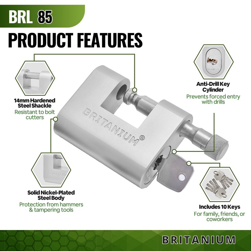 Britanium® BRL85 Heavy Duty Lock with 10 Keys - [Weather