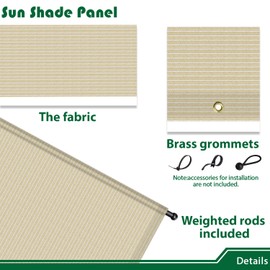 Goleray 7'x16' Pergola Canopy Replacement Shade Cover Outdoor Sun Shade Cloth with Grommets Weighted Rods, Patio Awning for Porch Backyard Gazebo Garden, Beige