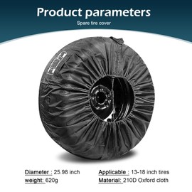 Opuweiy 1 PC Spare Tire Cover, 190T Polyester Taffeta Spare Tire Protector with Pocket, 13"-18" Diameters Waterproof Wheel Storage Bag, Universal for Most Cars, Trucks, SUVs (Black #S)