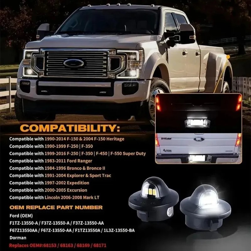 Par Luces De Matrícula Placa Para Ford F150~f550 1990-2014