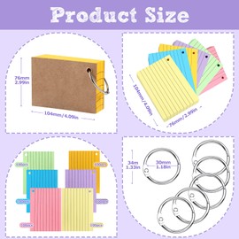 Siumir Pack of 600 Double-Sided Index Cards, A7 Flashcards, with Kraft Cover and Loose Leaf Ring, Six Colour Lined Index Cards, Suitable for Offices & Homes & Schools (10.4 x 7.6 cm)