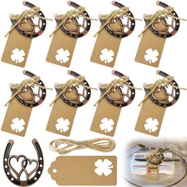 8 Sets Decorative Cast Iron Horseshoe, Horseshoe Hearts with 9.5*4.5cm Cardboard Card and 240*0.2cm String, Heart Lucky Horseshoe Decorations, Horseshoe Cutout for Wedding Anniversary Door Wall Decor