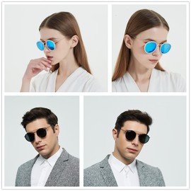 CONRAD RONTGEN - anteojos de sol redondas retro para mujeres y hombres, protección UV400 de doble puente, Lente azul hielo con marco dorado, M