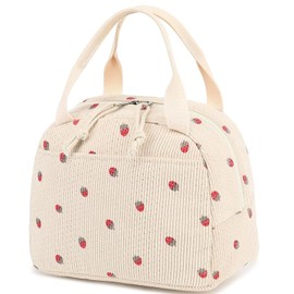 MOWUVAI Insulated Lunch Bag for Kids & Women, Strawberry White Lunch Bag for Women, Children's Lunch Bag for School,Tote Bag Cute Girls Ladies Lunch Bags Womens Lunch Bag for Work, School, BBQ