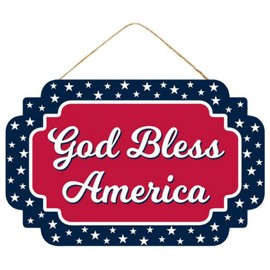 Craig Bachman 12" Wooden Sign: God Bless America - Wood Patriotic July 4th Wall Door Hanger