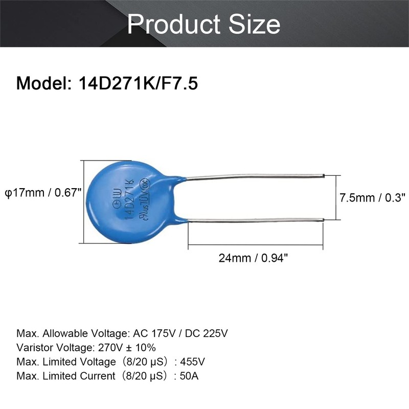 Fielect 10Pcs Voltage Dependent Resistors AC 175V 14D271K/F7.5 Radial Lead