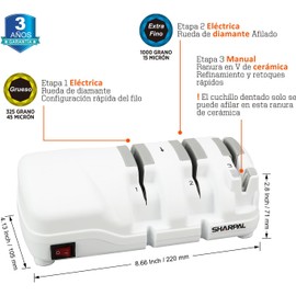 SHARPAL 198H Afilador de cuchillos eléctrico - Sistema profesional de afilado de cuchillos de 3 fases con ruedas de diamante, adecuado para cuchillos rectos y ondulados de doble bisel, resultado de